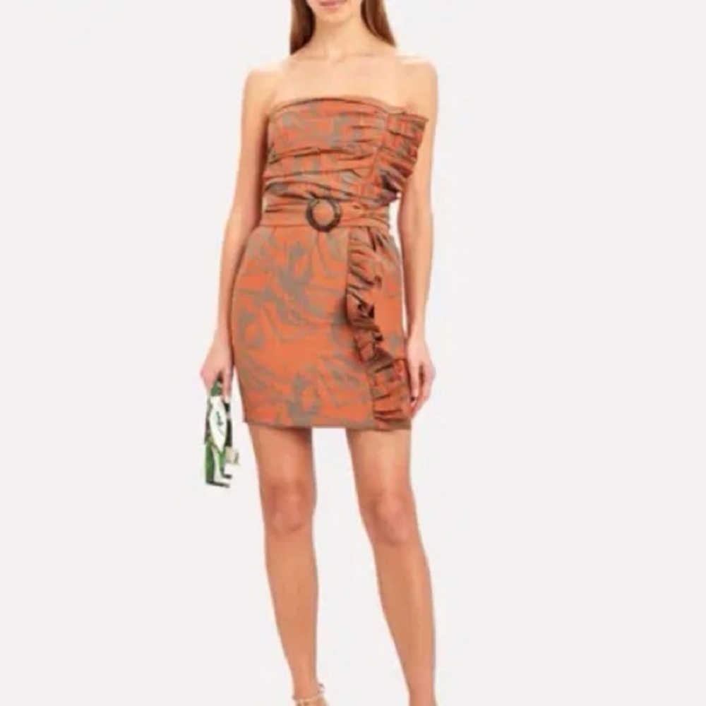 NWT Alexis Nokoma Orange Strapless mini Dress with ruffle and belt